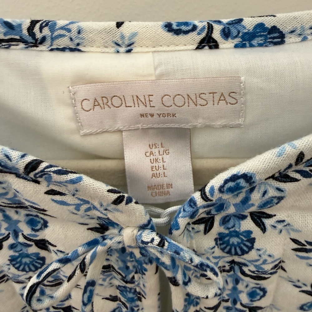 Caroline Constas White and Blue Floral Tie-Front Top - Picture 3 of 5